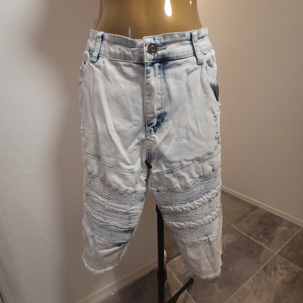 Men's Light Blue Ripped Jean Shorts